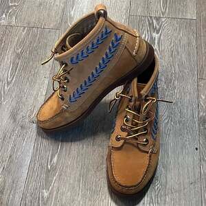 Sebago Artisan Blue Woven Stitch Camp Moccasin Ankle Boots Women's 7.5 Boho